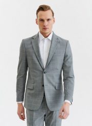 PAKO LORENTE – Szara marynarka garniturowa z wełną. Szare garnitury męskie Pako Lorente, bez wzorów, z elastanu, eleganckie. Za 849.99 zł.