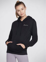 Skechers Bluza Signature Po Hoodie WHD116 Czarny Regular Fit. Czarne bluzy damskie Skechers, m, bez wzorów, z bawełny, bez ramiączek, bez kaptura. Za 99.99 zł.