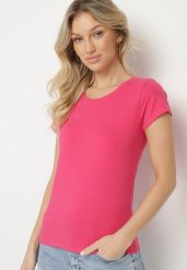 Różowy Bawełniany T-shirt o Klasycznym Fasonie Lialova. Czerwone t-shirty damskie Born2be, l, bez wzorów, z bawełny, eleganckie, bez kołnierzyka, bez ramiączek. Za 29.99 zł.