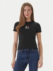 Guess Jeans T-Shirt W6GIB1 J1314 Czarny Slim Fit. Czarne t-shirty damskie Guess Jeans, l, z aplikacjami, z bawełny, bez kołnierzyka, bez ramiączek. Za 129.99 zł.