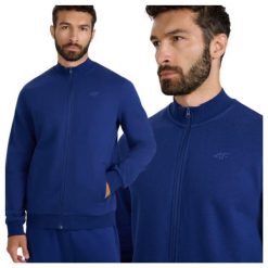 Bluza bejsbolówka bomberka męska 4F 4FWMM00TSWSM1463. Niebieskie kurtki męskie 4F, m, bez wzorów, z bawełny, bez kaptura. Za 99.99 zł.