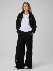 4F Spodnie dresowe z szerokimi nogawkami damskie - czarne S. Czarne spodnie dresowe damskie 4F, bez wzorów, z bawełny, z podwyższonym stanem, długie. Za 159.99 zł.