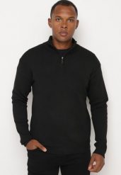 Czarny Golf z Wełną Ozdobiony Suwakiem Narizia. Czarne swetry męskie Born2be, m, z aplikacjami, z jeansu, eleganckie, bez kołnierzyka, bez ramiączek. Za 44.99 zł.