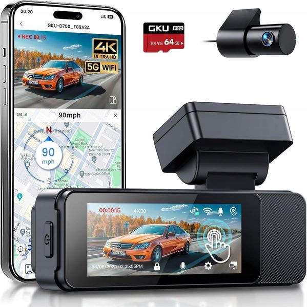 GKU D700 Kamera samochodowa przód i tył 4K/2,5K karta SD 64 GB GPS 5G. Wideorejestratory Dod Tech. Za 519.00 zł.