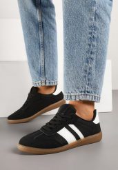 Czarne Sneakersy Tenisówki z Ozdobnymi Paskami Jenavena. Czarne trampki i tenisówki damskie Born2be, bez wzorów, bez zapięcia. Za 79.99 zł.