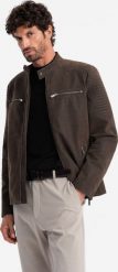 Kurtka męska Ombre Męska kurtka biker w stylu retro ze stójką brązowa V1 OM-JAFL-0197 S. Brązowe kurtki męskie Ombre, m, bez wzorów, retro, bez kaptura. Za 399.99 zł.