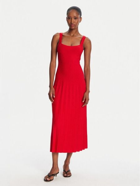 STAUD Sukienka dzianinowa Ellison R24S2213VN Czerwony Regular Fit. Czerwone sukienki damskie STAUD, m, bez wzorów, z dzianiny, bez kołnierzyka, bez ramiączek. Za 849.99 zł.