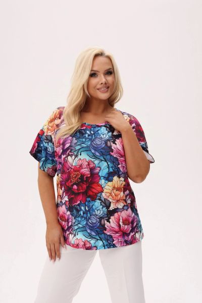Bluzka Solea w print piwonii PLUS SIZE XXL OVERSIZE. Bluzki damskie Moda Size Plus Iwanek, l, bez wzorów, z bawełny, eleganckie, bez kołnierzyka, plus size, bez ramiączek. W wyprzedaży za 89.90 zł.