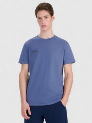 4F T-shirt regular z nadrukiem męski - granatowy XXL. Niebieskie koszulki sportowe męskie 4F, m, bez wzorów, z bawełny, bez ramiączek. Za 59.99 zł.