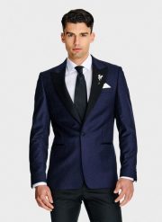 PAKO LORENTE - Granatowa żakardowa marynarka smokingowa. Garnitury męskie Pako Lorente, bez wzorów, z wełny, bez kołnierzyka, bez ramiączek. Za 2,499.99 zł.