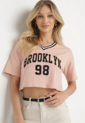 Ciemnoróżowy Bawełniany T-shirt z Napisem Nitanelia. Czerwone t-shirty damskie Born2be, m, bez wzorów, z bawełny, bez kołnierzyka, bez ramiączek. Za 29.99 zł.