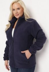 Granatowa Bluza na Suwak o Klasycznym Kroju z Kołnierzem i Kieszeniami Lathmini. Niebieskie bluzy damskie Born2be, xl, bez wzorów, klasyczne, bez ramiączek, bez kaptura. Za 99.99 zł.