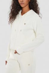 GUESS Damska bluza w kolorze ecru Olympe, Rozmiar M. Brązowe bluzy damskie Guess, m, z aplikacjami, bez ramiączek, z kapturem. W wyprzedaży za 255.99 zł.