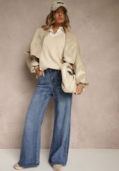 Niebieskie Jeansy High Waist z Szeroką Nogawką Elzaria. Niebieskie jeansy damskie Renee, bez wzorów, z jeansu, eleganckie, z podwyższonym stanem. Za 119.99 zł.