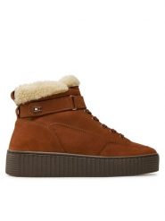 Tommy Hilfiger Botki Faux Fur Nubuck Low Lace-Up FW0FW08172 Brązowy. Brązowe botki damskie Tommy Hilfiger, bez wzorów, z nubiku, bez obcasa, na płaskiej podeszwie, bez zapięcia. Za 379.99 zł.