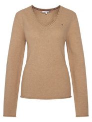 Tommy Hilfiger Sweter WW0WW43505 Beżowy Regular Fit. Brązowe swetry nierozpinane damskie Tommy Hilfiger, s, bez wzorów, z wełny, bez kołnierzyka, bez ramiączek. Za 519.99 zł.