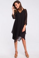 Sukienka wieczorowa oversize szyfonowa asymetryczna czarna. Czarne sukienki damskie Stylove, na randkę, xl, bez wzorów, z szyfonu, wizytowe, z asymetrycznym kołnierzem, bez ramiączek, asymetryczne. Za 269.00 zł.