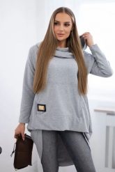 Bluza z długim tyłem i kapturem szara. Szare bluzy damskie KESI, l, bez wzorów, z bawełny, bez ramiączek. Za 229.98 zł.