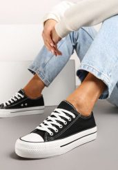 Czarno-Białe Klasyczne Sznurowane Trampki na Grubej Podeszwie Ravarella. Czarne trampki i tenisówki damskie Born2be, bez wzorów, z materiału, bez zapięcia. Za 44.99 zł.