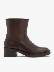 Brązowe botki ze skóry licowej. Brązowe botki damskie Brawo sp. z o.o., bez wzorów, ze skóry, eleganckie, bez obcasa, na obcasie, bez zapięcia. Za 499.99 zł.