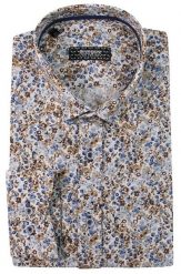 Beżowo-Niebieska Bawełniana Koszula z Długim Rękawem -GRZEGORZ MODA MĘSKA- Taliowana, w Kwiaty. Niebieskie koszule męskie Grzegorz Moda Męska, m, bez wzorów, z bawełny, biznesowe, bez kołnierzyka, bez ramiączek. Za 139.00 zł.