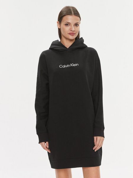 Calvin Klein Sukienka dzianinowa Hero Logo Hoodie Dress K20K206897 Czarny Regular Fit. Czarne sukienki damskie Calvin Klein, xs, bez wzorów, z bawełny, bez kołnierzyka, bez ramiączek. Za 339.99 zł.