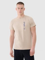 4F T-shirt regular z nadrukiem męski - beżowy 3XL. Brązowe t-shirty męskie 4F, m, bez wzorów, z bawełny, bez kołnierzyka, bez ramiączek. W wyprzedaży za 59.99 zł.