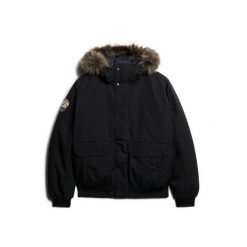 Kurtka bomber z syntetycznym futrem Superdry Everest. Czarne kurtki męskie Superdry, m, bez wzorów, z syntetyku, bez kaptura. Za 758.80 zł.