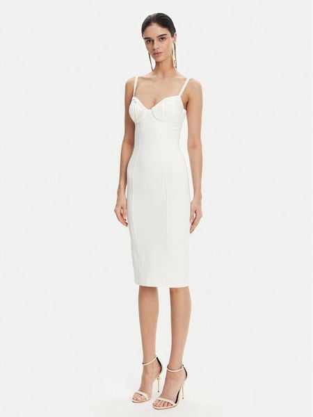 Elisabetta Franchi Sukienka koktajlowa AB-702-51E2 Biały Regular Fit. Białe sukienki damskie Elisabetta Franchi, bez wzorów, z syntetyku, wizytowe, bez kołnierzyka, bez ramiączek. Za 999.99 zł.