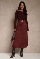 Bordowa Spódnica z Wiskozy z Bawełną z Imitacji Zamszu z Paskiem Oliweda. Czerwone spódnice damskie Renee, na co dzień, l, bez wzorów, z bawełny, midi. Za 139.99 zł.