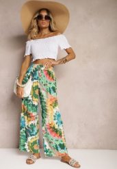 Zielone Wiskozowe Spodnie o Szerokim Kroju High Waist Tie Dye z Gumką w Talii Nalflea. Zielone spodnie materiałowe damskie Renee, bez wzorów, z jeansu, z podwyższonym stanem. Za 39.99 zł.