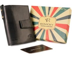 Portfel czarny Rovicky N1227-RHP-6743 BLACK. Czarne portfele męskie ROVICKY, bez wzorów, ze skóry. Za 91.99 zł.