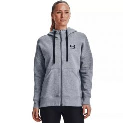 Bluza damska Under Armour Rival Fleece FZ Hoodie. Szare bluzy damskie Under Armour, bez wzorów, bez ramiączek, bez kaptura. Za 169.99 zł.