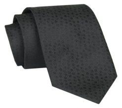 Męski Krawat - Czarny, Faktura w Drobne Kwiaty - Angelo di Monti. Czarne krawaty i muchy Angelo di Monti, bez wzorów, z tkaniny, eleganckie. Za 45.00 zł.