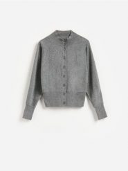 Kardigan z bawełną - szary. Szare kardigany damskie Reserved, l, bez wzorów, z bawełny, bez kołnierzyka. Za 139.99 zł.