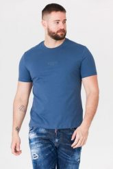 GUESS Niebieski t-shirt męski z aplikacją z logo. Niebieskie t-shirty męskie Guess, m, z aplikacjami, bez kołnierzyka, bez ramiączek. W wyprzedaży za 99.99 zł.