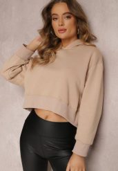 Beżowa Bluza Oversize z Kapturem Sirel. Brązowe bluzy damskie Renee, l, bez wzorów, z dresówki, casualowe, bez ramiączek, z kapturem. Za 99.99 zł.