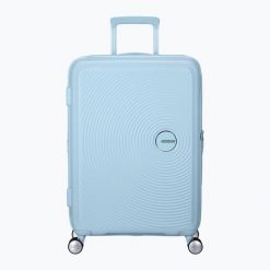 Walizka podróżna American Tourister Soundbox 8. Niebieskie walizki damskie American Tourister, bez wzorów. Za 659.99 zł.