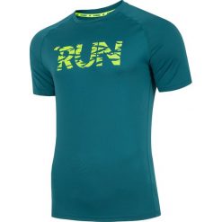 Koszulka do biegania męska TSMF205 - morska zieleń. Zielone t-shirty męskie 4F, m, bez wzorów, z dzianiny, bez kołnierzyka, bez ramiączek. W wyprzedaży za 39.99 zł.