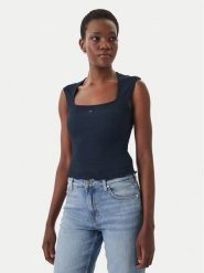 Tommy Jeans Top Smock Seersucker DW0DW22220 Granatowy Slim Fit. Niebieskie topy damskie Tommy Jeans, xxs, bez wzorów, z jeansu, bez kołnierzyka, bez ramiączek. Za 149.99 zł.