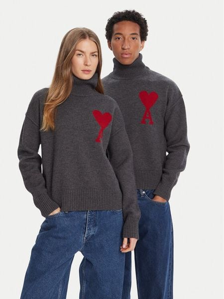 AMI Paris Sweter BFUKS006.018 Szary Regular Fit. Szare swetry męskie AMI PARIS, m, bez wzorów, z wełny, bez kołnierzyka, bez ramiączek. Za 1,319.00 zł.