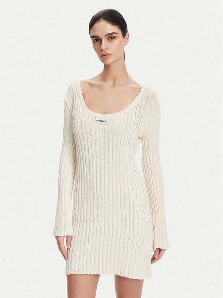 PINKO Sukienka dzianinowa 105301 A2N7 Écru Regular Fit. Sukienki damskie Pinko, xl, bez wzorów, z bawełny, bez kołnierzyka, bez ramiączek. Za 669.99 zł.