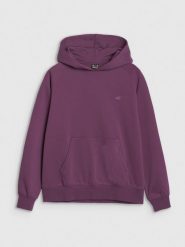 4F Bluza dresowa nierozpinana z kapturem damska - fioletowa XS. Fioletowe bluzy damskie 4F, xs, bez wzorów, z bawełny, sportowe, bez ramiączek, z kapturem. Za 149.99 zł.