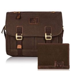 Zestaw męski brązowy torba i portfel PAOLO PERUZZI ZUP-17-BR. Brązowe portfele męskie Paolo Peruzzi, bez wzorów, z bawełny. Za 209.99 zł.