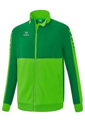 Kurtka treningowa Erima Six Wings Junior zielona. Zielone kurtki sportowe damskie Erima, bez wzorów, z materiału, bez ramiączek, bez kaptura, na fitness i siłownię. Za 265.99 zł.
