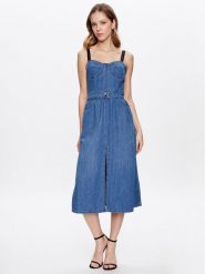 Pinko Sukienka jeansowa Attaccante PE 23 PDEN 100700 A0ML Niebieski Regular Fit. Niebieskie sukienki damskie Pinko, bez wzorów, z bawełny, bez kołnierzyka, bez ramiączek. Za 1,179.00 zł.