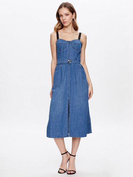 Pinko Sukienka jeansowa Attaccante PE 23 PDEN 100700 A0ML Niebieski Regular Fit. Niebieskie sukienki damskie Pinko, bez wzorów, z bawełny, bez kołnierzyka, bez ramiączek. Za 999.99 zł.
