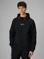 4F Bluza dresowa regular z kapturem męska - czarna L. Czarne bluzy sportowe męskie 4F, l, bez wzorów, z dresówki, z kapturem. Za 249.99 zł.