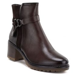 Botki damskie ocieplane na klocku brązowe Potocki SZ12873. Brązowe botki damskie POTOCKI, bez wzorów, ze skóry ekologicznej, eleganckie, bez obcasa, bez zapięcia. Za 179.99 zł.