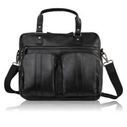 Skórzana torba na laptopa męska na dokumenty czarna Paolo Peruzzi SL-01-BL. Czarne torby na laptopa damskie bez wzorów, z bawełny, matowe. Za 449.00 zł.